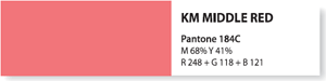 KM MIDDLE RED pantone 184c M68% Y41% R248+G118+B121